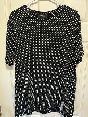 Express Black Short Sleeve Tee with White Polka Dots